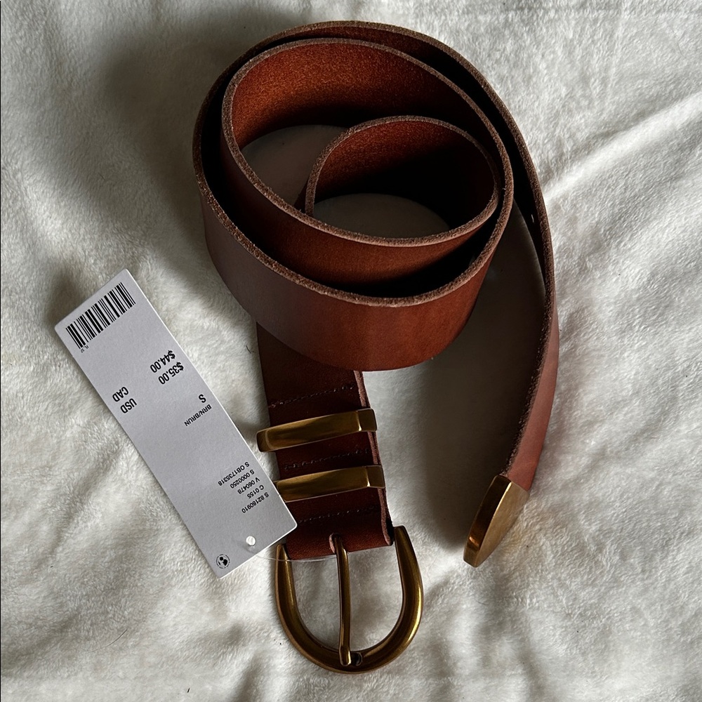 Urban Outfitters Brown Leather Belt with Gold Buckle